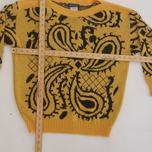 Vintage Paris Star Yellow Black Paisley Knit 20% Mohair Wool Sweater 38 - Picture 4 of 12
